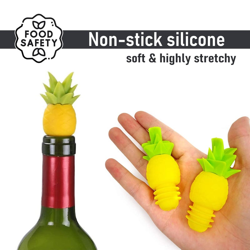 DIMROM 4 Pcs Reusable Pineapple Wine Stoppers - Flexible Silicone Funny Wine Stopper Funny Set for Bottled Drinks to Prevent Spilling, Bottle Stoppers for Glass Bottles with Tight Fixation & Pineapple Design - Image 3